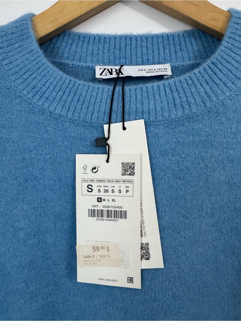 NWT Zara Blue Oversized Crewneck Sweater, size small - Picture 3 of 8